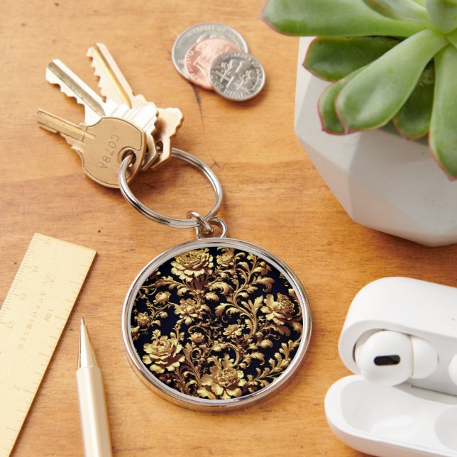 Antique Gold Baroque Keychain on Black (Desk)