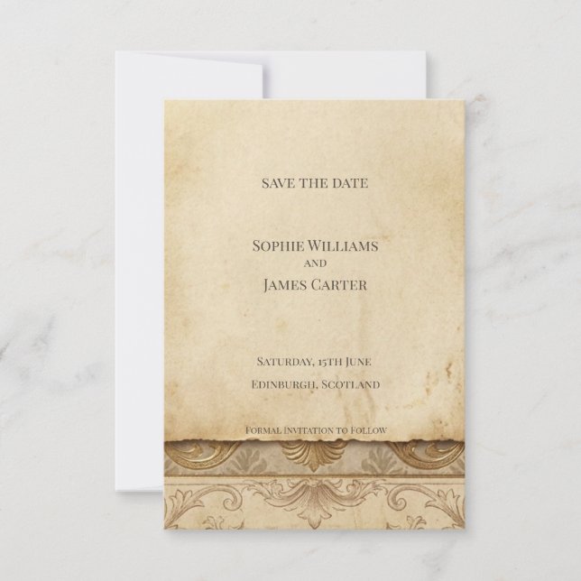 Antique Gold Baroque Save the Date Card (Front)