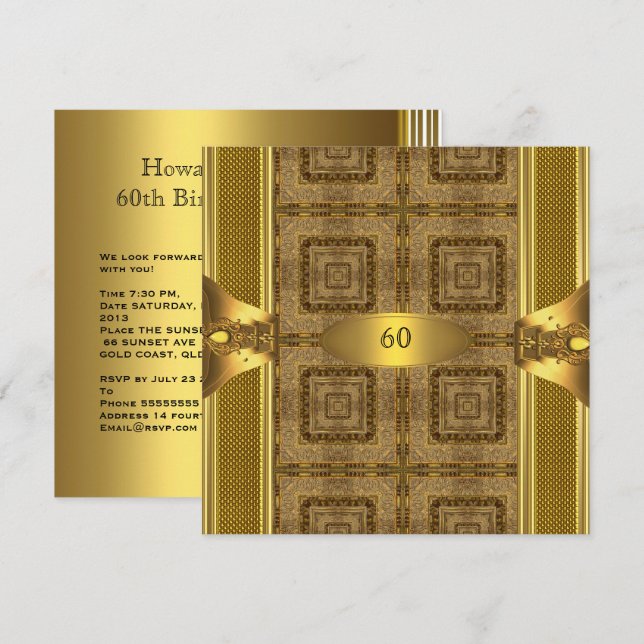 Antique Gold Book 3 Mens 60th Birthday Party Man Invitation (Front/Back)