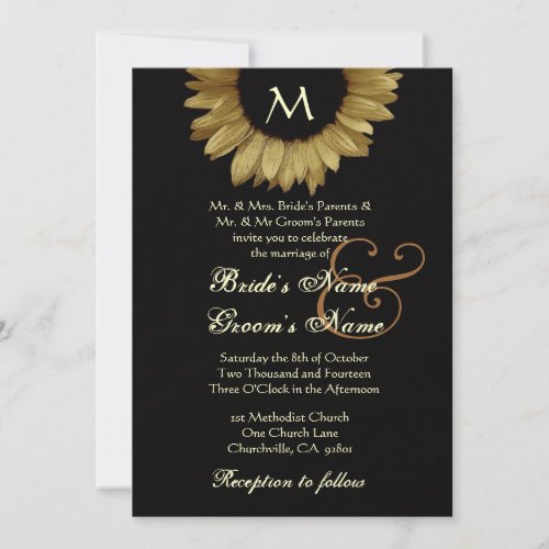 Antique Gold Colored Sunflower Wedding Custom Invites