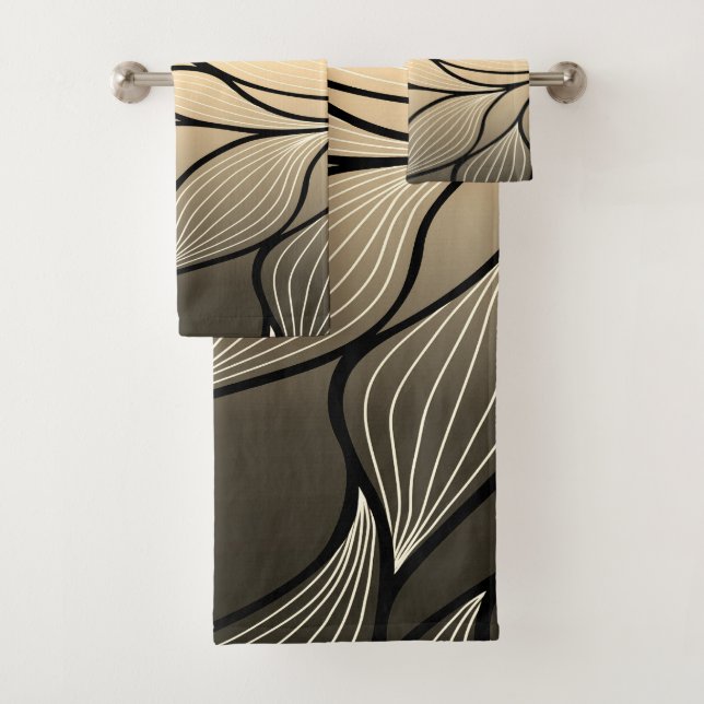 Antique Gold Creative Leave Pattern  Bath Towel Set (Insitu)