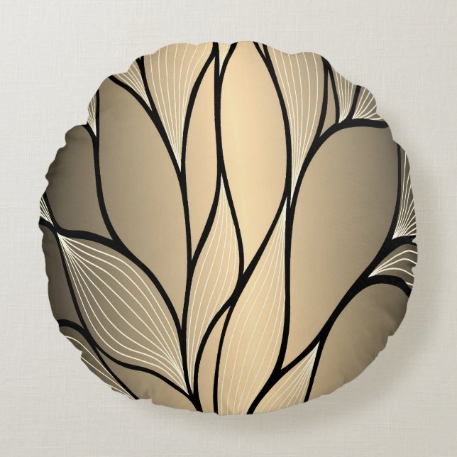 Antique Gold Creative Leave Pattern  Round Pillow (Front)