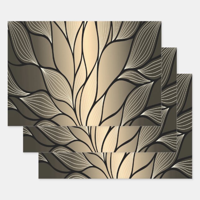Antique Gold Creative Leave Pattern  Wrapping Paper Sheets (Set)