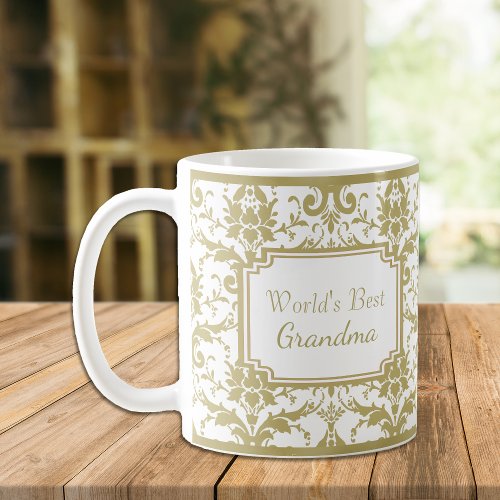 Antique Gold Damask Best Grandma Coffee Mug