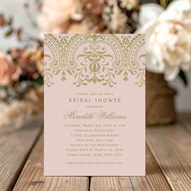 Antique Gold Damask Blush Wedding Shower Invitation (Creator Uploaded)
