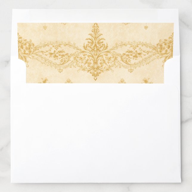 Antique Gold Damask Pattern Elegant Wedding Envelope Liner (In Envelope)