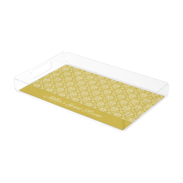 Antique Gold Damask Pattern Vanity Tray (Angled)