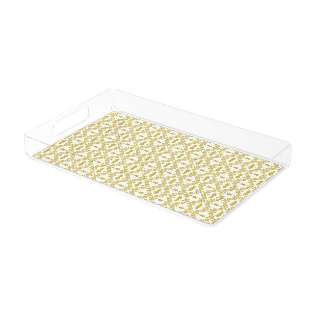 Antique Gold Damask Pattern Vanity Tray (Angled)