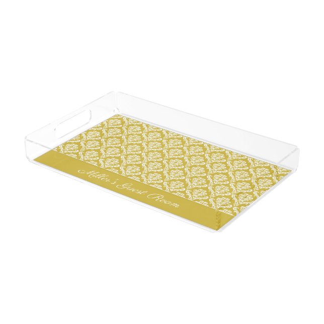 Antique Gold Damask Pattern Vanity Tray (Angled)