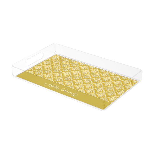 Antique Gold Damask Pattern Vanity Tray (Angled)