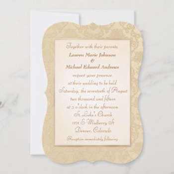 Antique Gold Damask Wedding Invitation by AvenueCentral at Zazzle