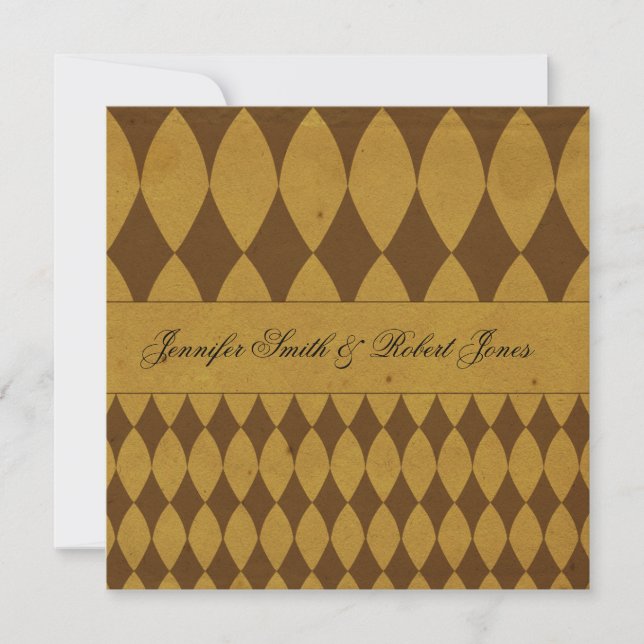 Antique Gold Diamond Harlequin Wedding Invitation (Front)