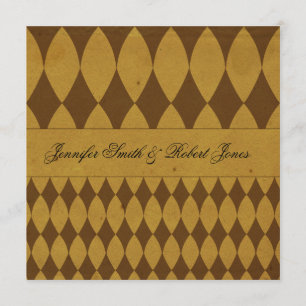 Antique Gold Diamond Harlequin Wedding Invitation