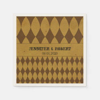 Antique Gold Diamond Harlequin Wedding Napkin