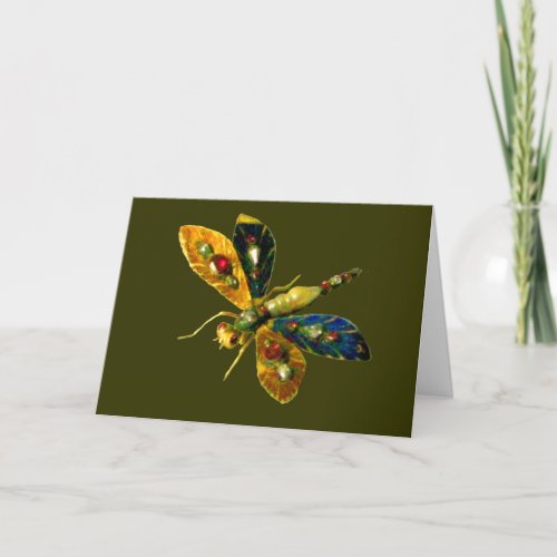 ANTIQUE GOLD DRAGONFLY JEWEL WITH GEMSTONES CARD