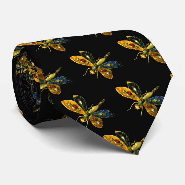 ANTIQUE GOLD DRAGONFLY JEWEL WITH GEMSTONES NECK TIE (Rolled)