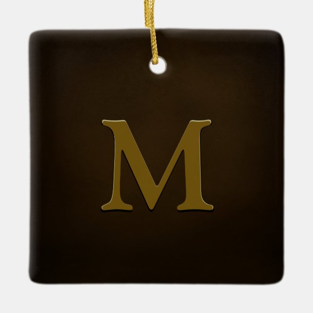Antique Gold Embossed Monogram Personalized Ceramic Ornament (Front)