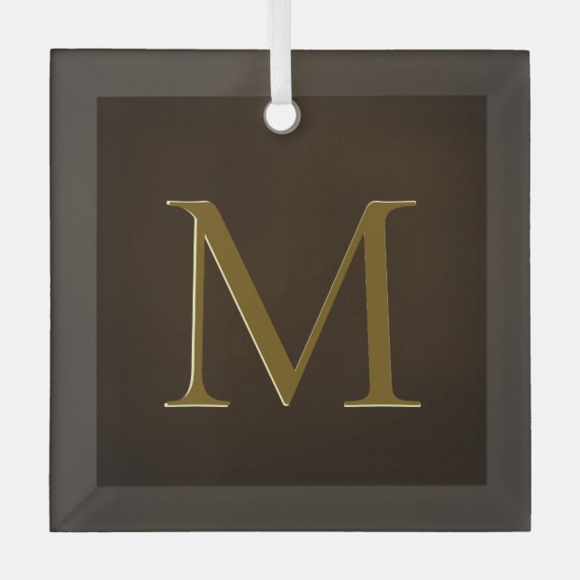 Antique Gold Embossed Monogram Personalized Gift Glass Ornament (Front)