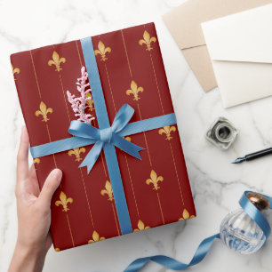 Antique Gold Fleur-de-Lis Dark Red Wrapping Paper