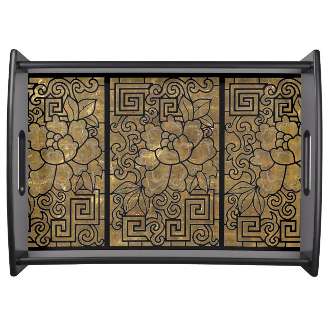 Antique Gold Floral Geometric Serving Tray (Front)