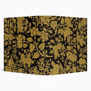 Antique Gold Floral Indian Lac-work Black Pattern 3 Ring Binder