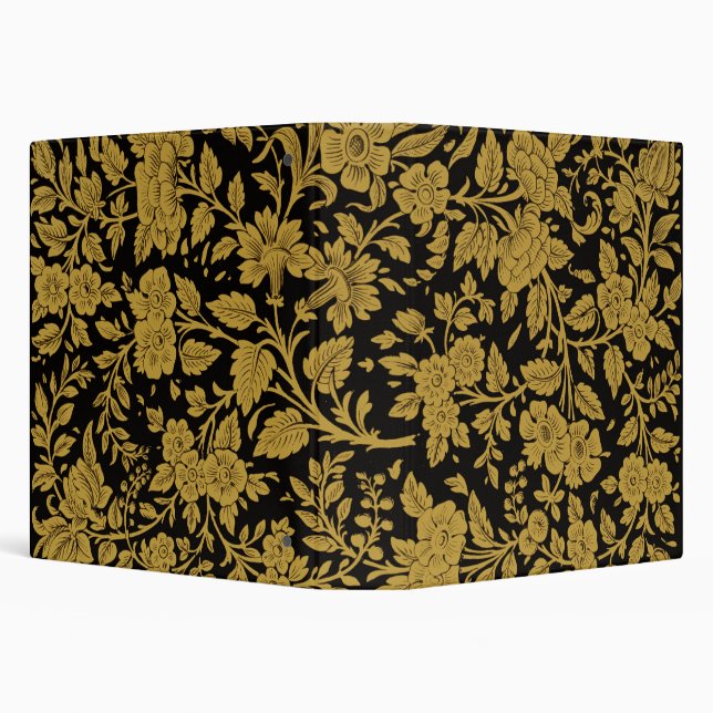 Antique Gold Floral Indian Lac-work Black Pattern 3 Ring Binder (Background)