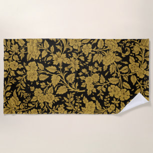 Antique Gold Floral Indian Lac-work Black Pattern Beach Towel