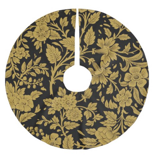 Antique Gold Floral Indian Lac-work Black Pattern Brushed Polyester Tree Skirt