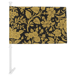 Antique Gold Floral Indian Lac-work Black Pattern Car Flag