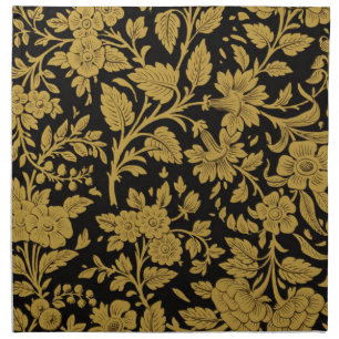 Antique Gold Floral Indian Lac-work Black Pattern Cloth Napkin