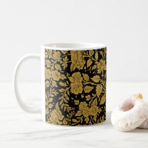 Antique Gold Floral Indian Lac-work Black Pattern Coffee Mug