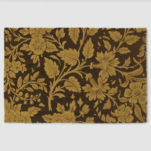 Antique Gold Floral Indian Lac-work Black Pattern Fiber Doormat