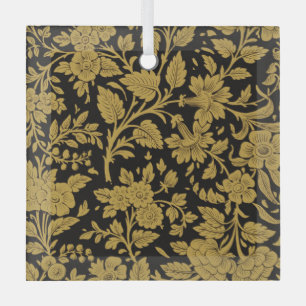 Antique Gold Floral Indian Lac-work Black Pattern Glass Ornament