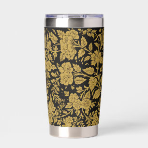 Antique Gold Floral Indian Lac-work Black Pattern Insulated Tumbler