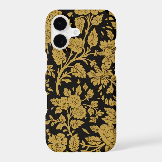 Antique Gold Floral Indian Lac-work Black Pattern iPhone Case (Back)