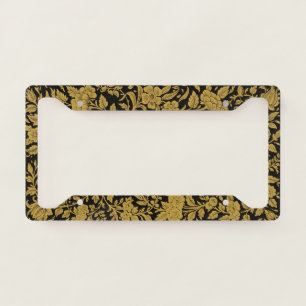 Antique Gold Floral Indian Lac-work Black Pattern License Plate Frame