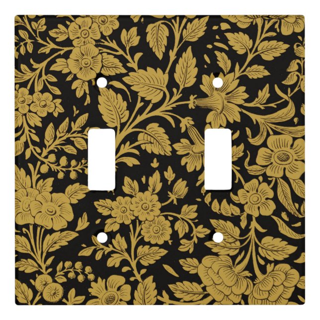 Antique Gold Floral Indian Lac-work Black Pattern Light Switch Cover (Front)