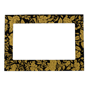 Antique Gold Floral Indian Lac-work Black Pattern Magnetic Frame