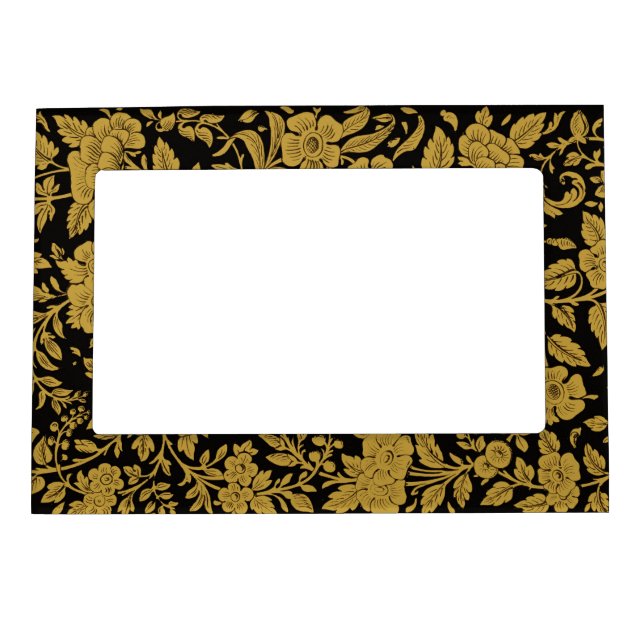 Antique Gold Floral Indian Lac-work Black Pattern Magnetic Frame (Front)