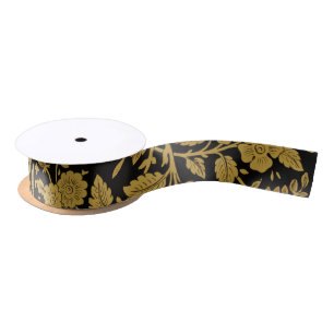 Antique Gold Floral Indian Lac-work Black Pattern Satin Ribbon