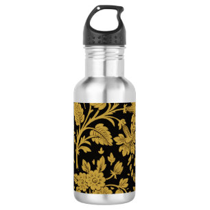 Antique Gold Floral Indian Lac-work Black Pattern Stainless Steel Water Bottle