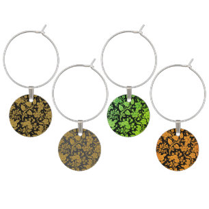 Antique Gold Floral Indian Lac-work Black Pattern Wine Charm