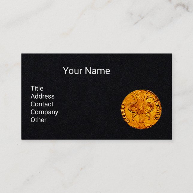 ANTIQUE GOLD FLORENTINE FORINT Black Paper Business Card (Front)