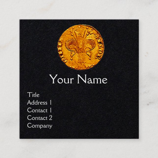 ANTIQUE GOLD FLORENTINE FORINT Black Paper Square Business Card (Front)