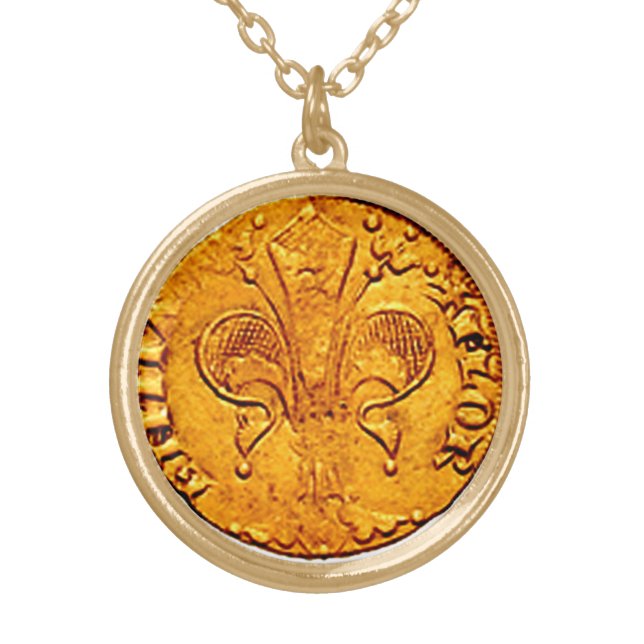 ANTIQUE GOLD FLORENTINE FORINT GOLD PLATED NECKLACE (Front)