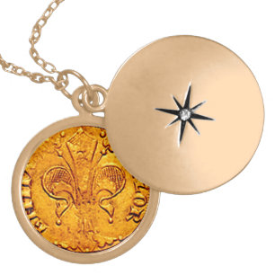 ANTIQUE GOLD FLORENTINE FORINT LOCKET NECKLACE