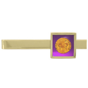 ANTIQUE GOLD FLORENTINE FORINT ON PURPLE GOLD FINISH TIE BAR