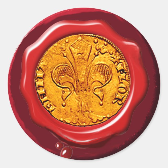 ANTIQUE GOLD FLORENTINE FORINT RED WAX SEAL (Front)