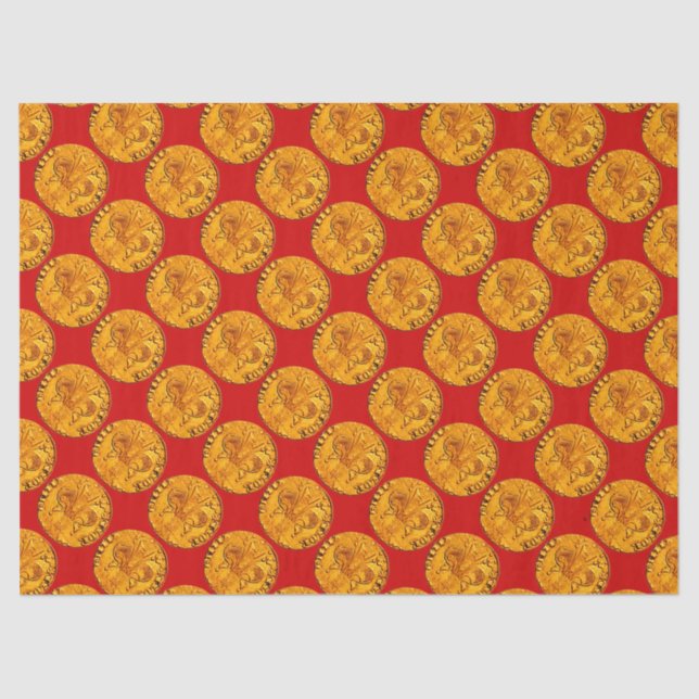 ANTIQUE GOLD FLORENTINE FORINT  Royal Red Tissue Paper (Front)