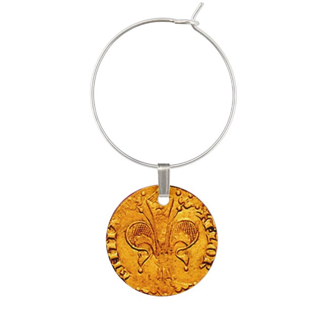 ANTIQUE GOLD FLORENTINE FORINT WINE GLASS CHARM (Front)